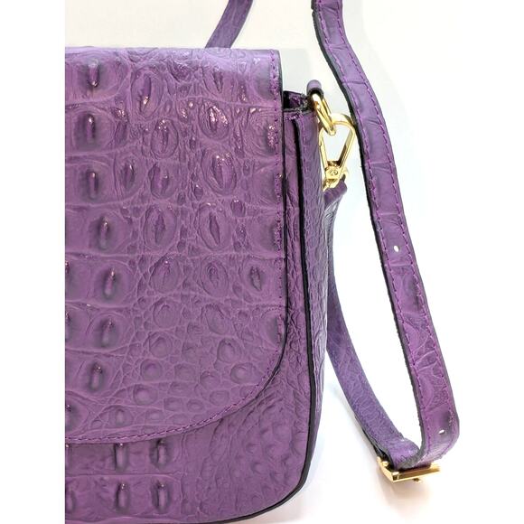 Firenze Italy Purple Leather Croc Embossed Long Strap/Short Strap Shoulder Bag - Picture 9 of 16